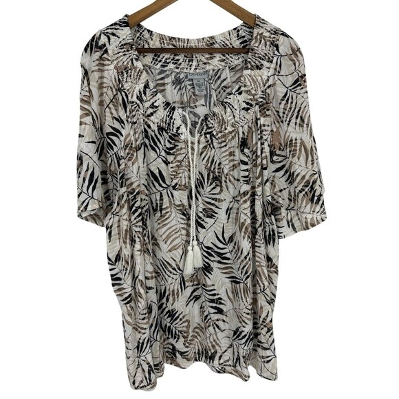 Catherines Womens !/2 Sleeve With Smocked Neckline & Tassel Tie Blouse Size 3X - Picture 1 of 8
